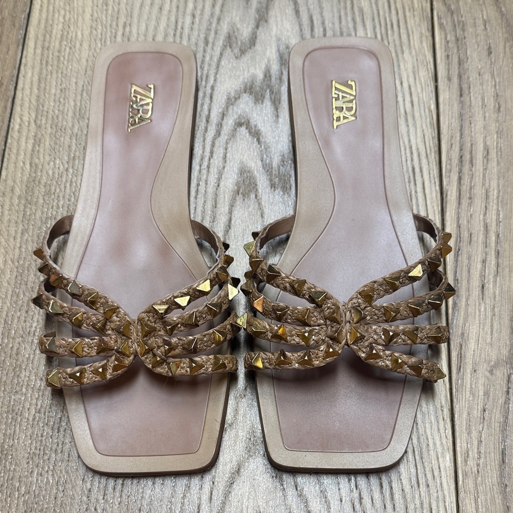 Zara Tan Studded Women's Sandals